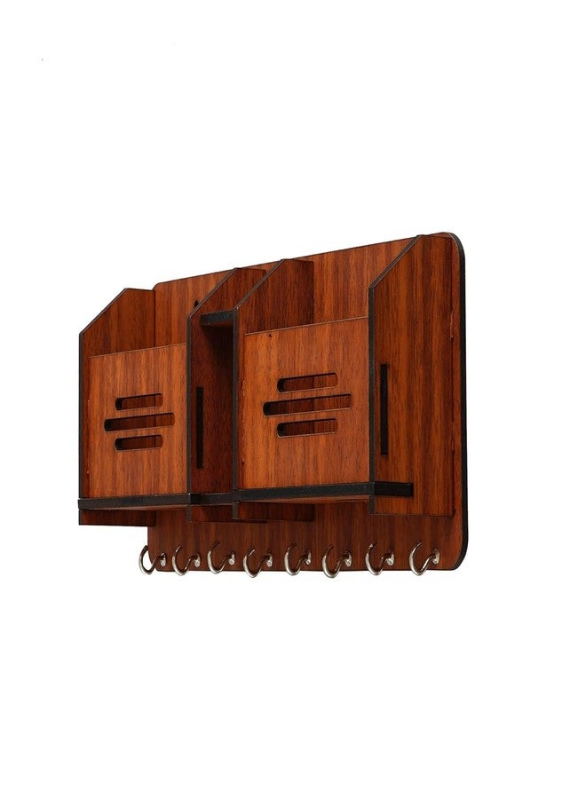 EXPRO Wooden Wall Mounted Key Holder with Mobile Charging Stand and Pen Holder | Wall Key Holder With 8 Key Hooks | Multipurpose Keychain Holders for Home & Ofiice, 30 x 20 cm - Image 3